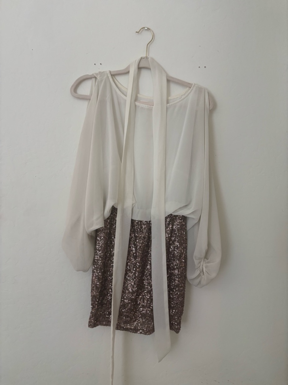 Tobi White Chiffon & Sequin Party Mini Dress Size S